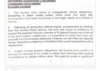 Commandos not involved in Kabwe murder – Zambia Army