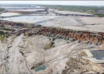 This image taken from video Feb. 19, 2025, shows a breach at a tailing dam at a Sino-Metals Leach Zambia mine near Kitwe. | Richard Kille/AP