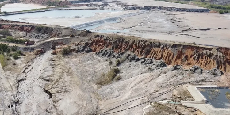 This image taken from video Feb. 19, 2025, shows a breach at a tailing dam at a Sino-Metals Leach Zambia mine near Kitwe. | Richard Kille/AP